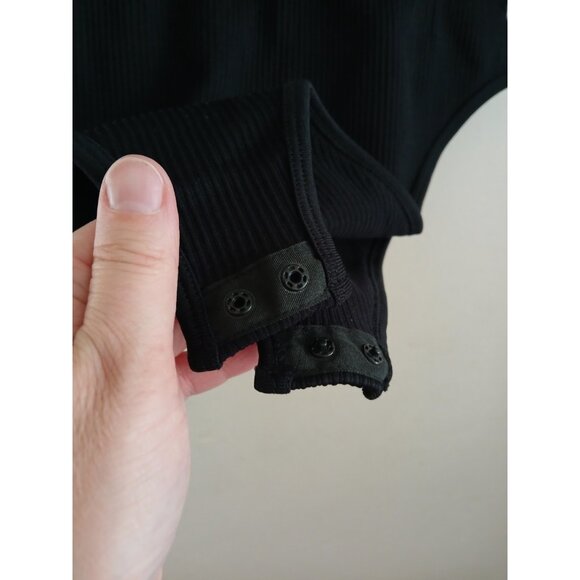 OQQ Womens L Black Ribbed Seamless Tank Top Square Neck Bodysuit Leotard - Picture 4 of 4